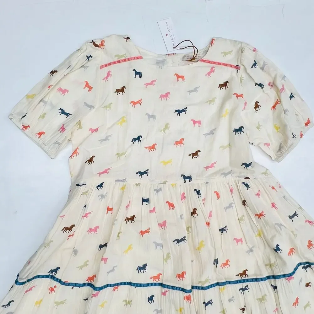 NWT Pink Chicken 12Y Charlie Dress in Tiny Horses